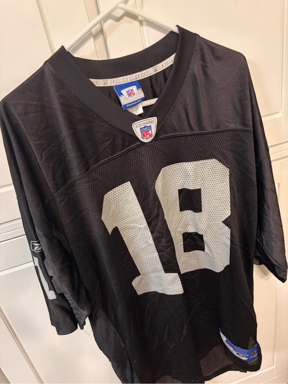 Reebok Black Football Jersey, #18 Randy Moss, size XL
